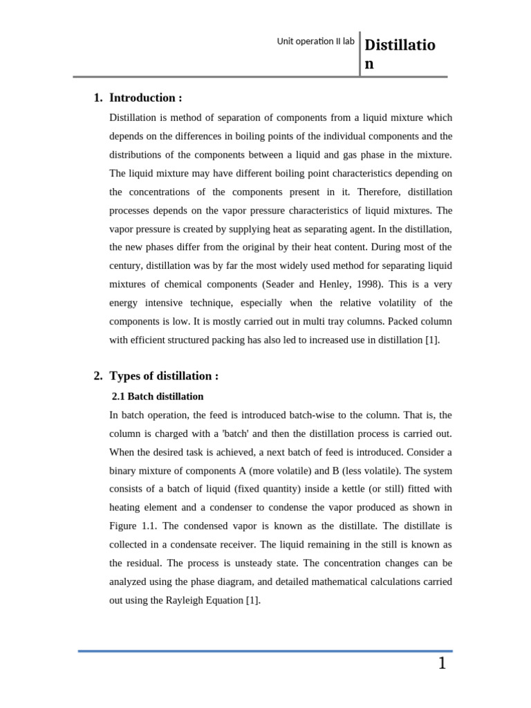 Introduction distillation UNIT2 | PDF | Distillation | Continuum Mechanics