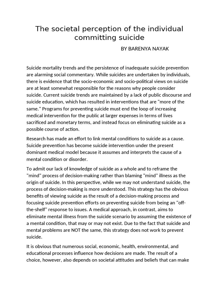 The Societal Perception of Individual Committing Suicide | PDF ...