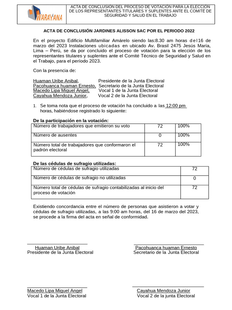 12. Acta de Conclusiones Del Proceso de Votacion Para La Eleccion de ...