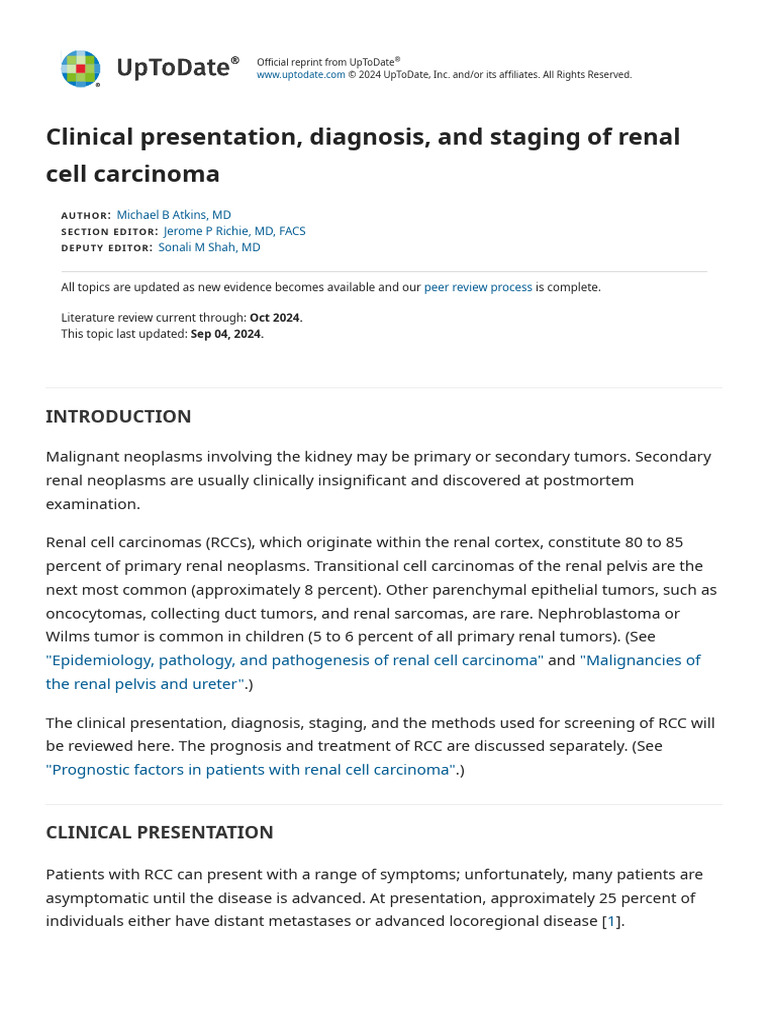 Clinical Presentation, Diagnosis, and Staging of Renal Cell Carcinoma ...