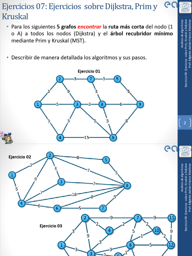 Ejercicios de Dijkstra, Prim y Kruskal | PDF | Matemáticas discretas ...