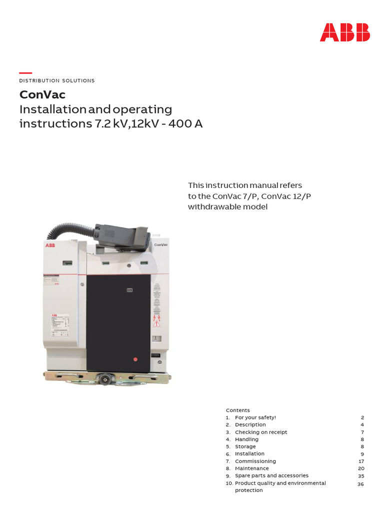 ConVac 7.2/12 kV Installation Manual | PDF | Fuse (Electrical ...
