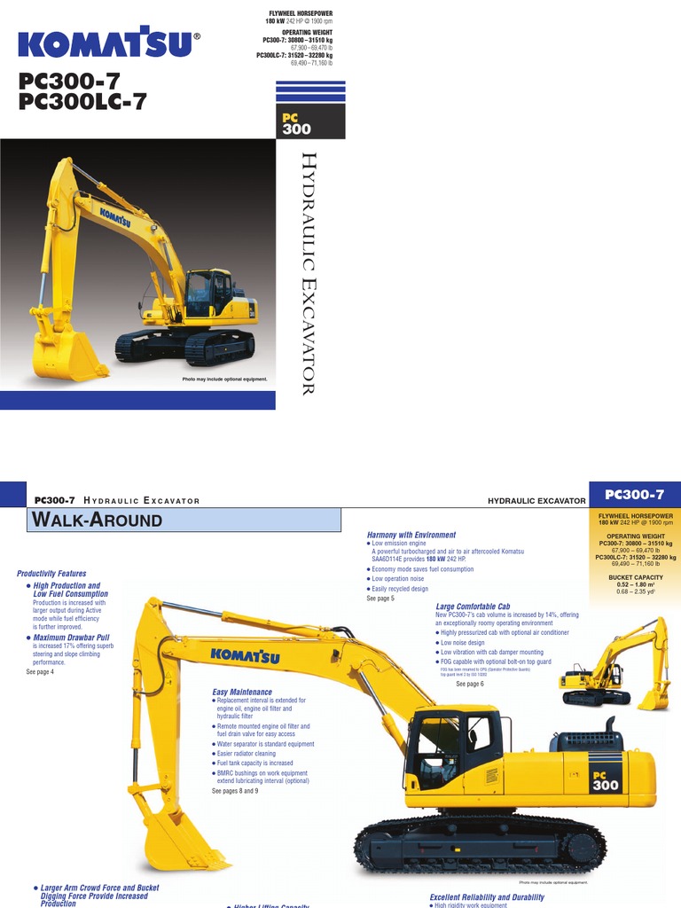 Komatsu PC300-7 Hydraulic Excavator Specs | PDF | Pump | Horsepower