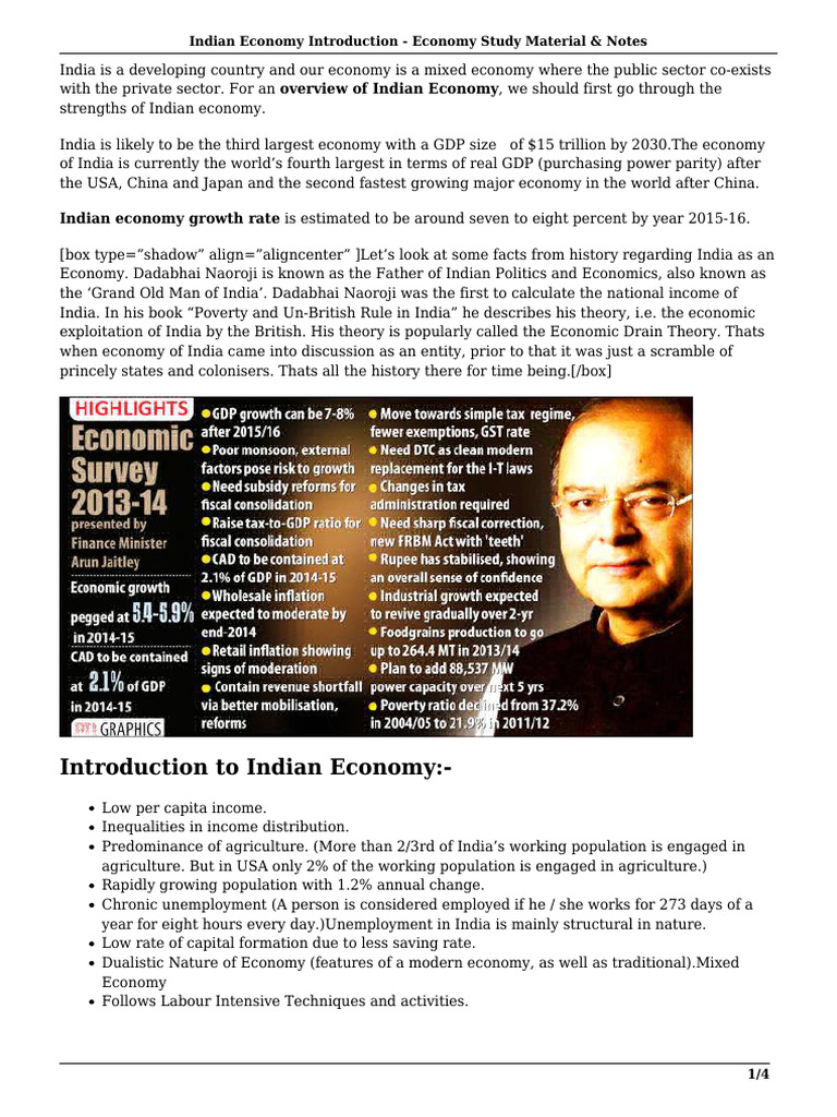 Indian Economy Introduction Economy Study Material Notes | PDF ...