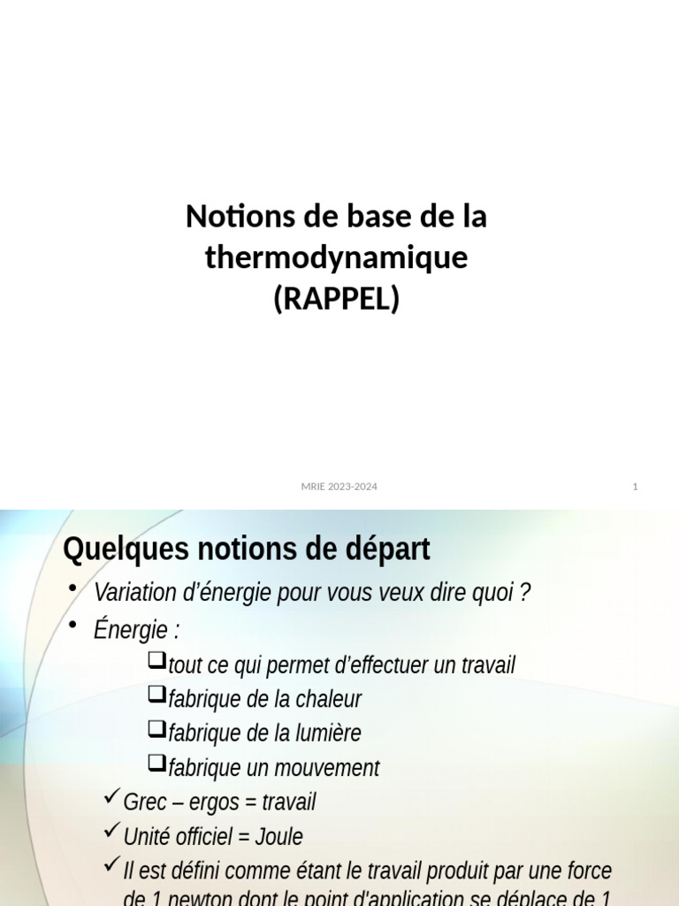 Notions de base en thermodynamique | PDF | Enthalpie libre ...