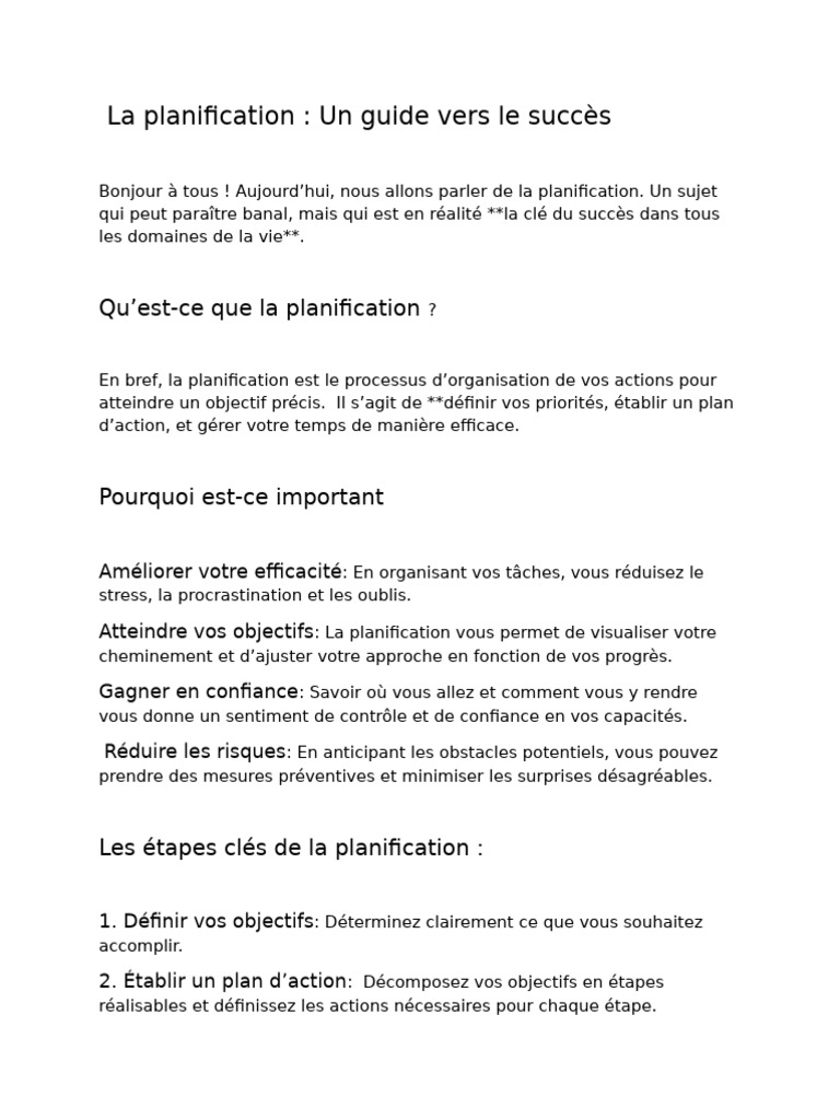 La planification : clé du succès | PDF