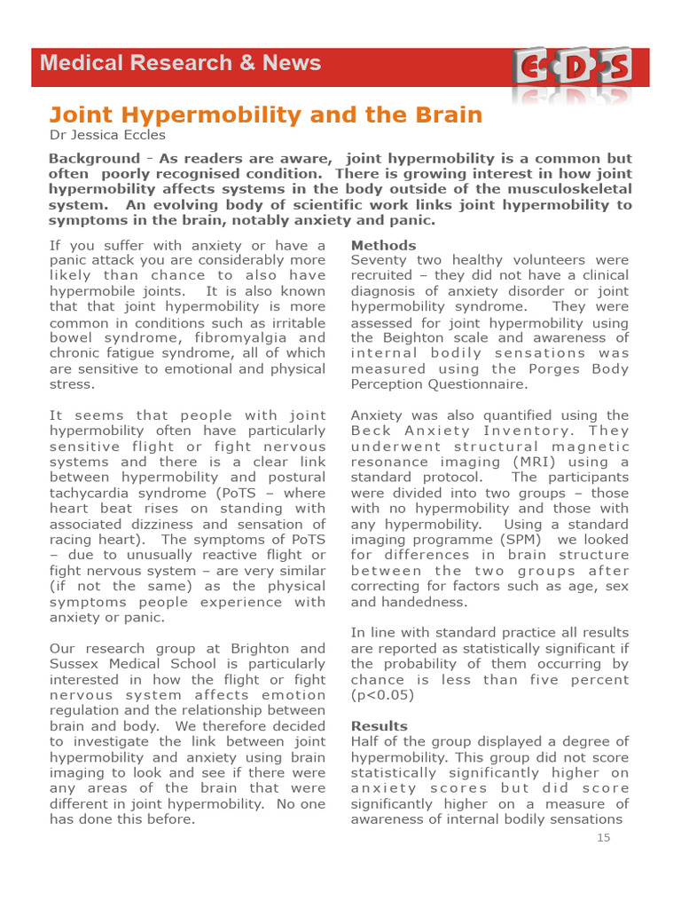 Joint Hypermobility and The Brain | PDF | Anxiety | Medical Specialties