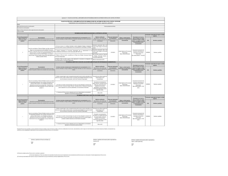 Plan de Acción para Recomendaciones de Control | PDF | Documento de ...