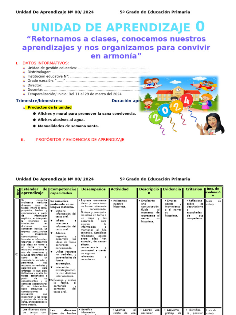 Unidad de Aprendizaje 5º Grado 2024 | PDF | Metodología de encuesta ...