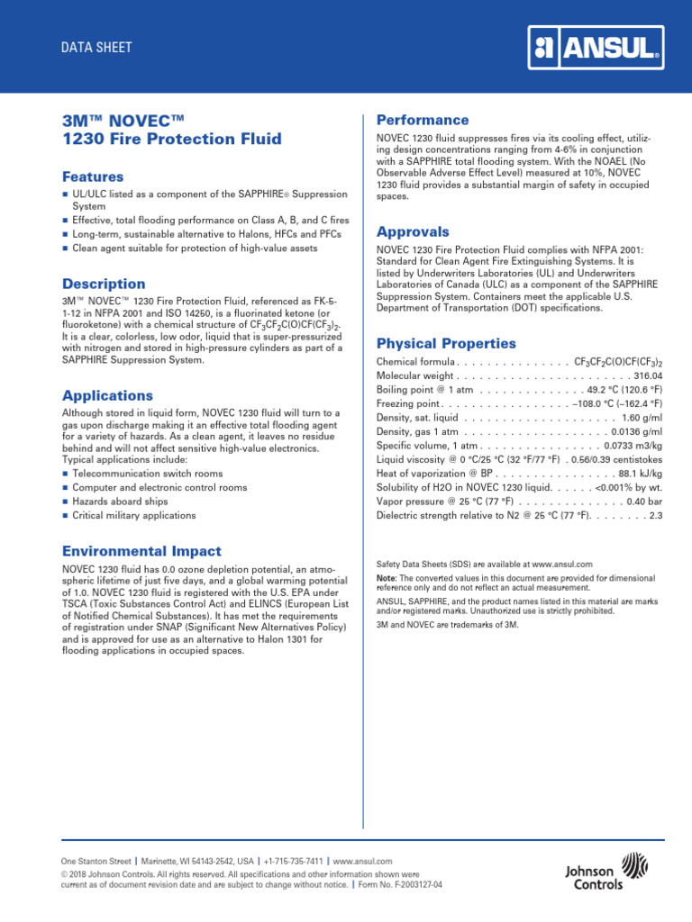 Ficha Tecnica - Novec 123o | PDF | Liquids | Chemistry