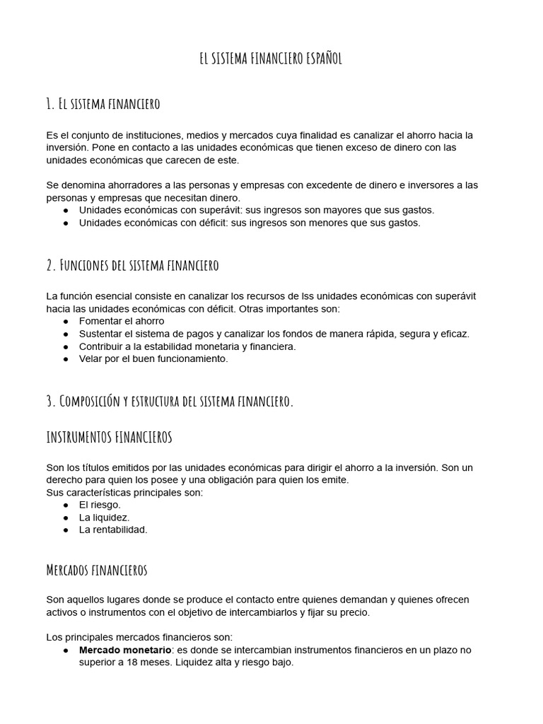 Estructura y Funciones del Sistema Financiero Español | PDF | Sistema ...