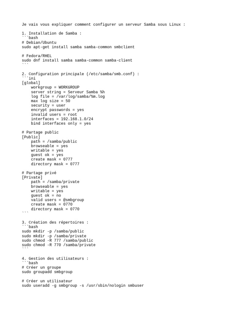Configuration d'un serveur Samba sous Linux | PDF | Réseau informatique ...