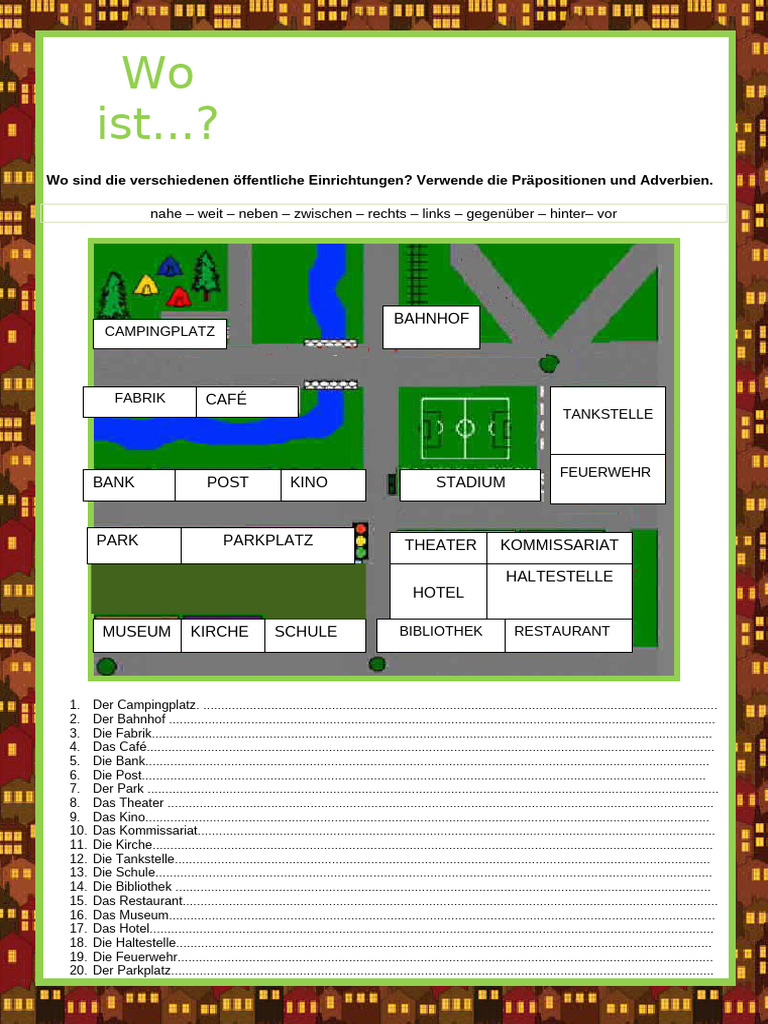 In Der Stadt Prapositionen Wo Ist Aktivitatskarten Arbeitsblatter ...