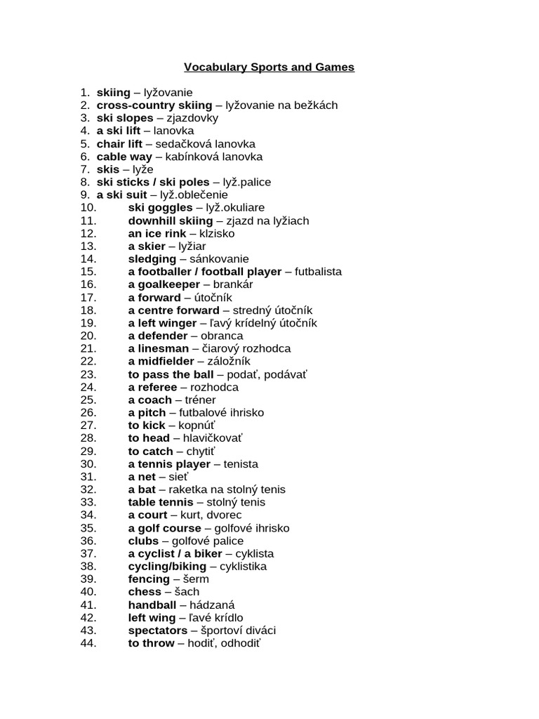 Sports and Games Vocabulary+questions | PDF