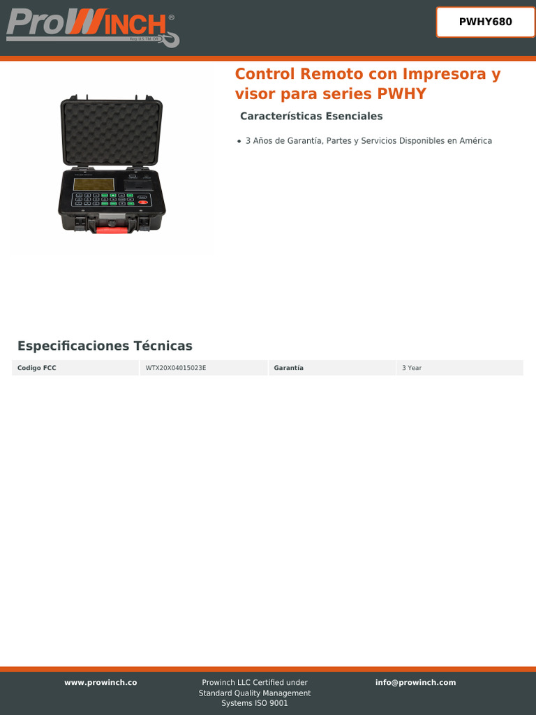 Control Remoto PWHY680: Especificaciones y Garantía | PDF