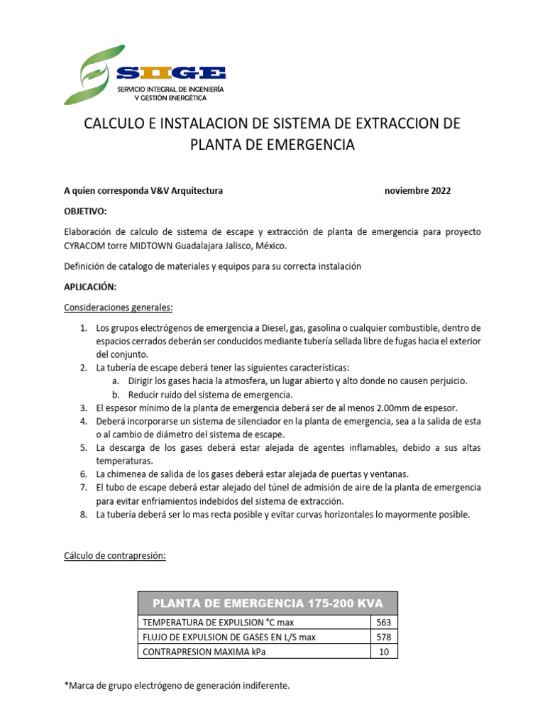Sistema de Escape para Planta de Emergencia | PDF | Gases
