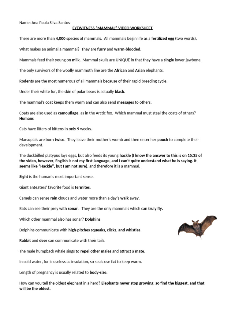 Mammal+Worksheet+LAB+WEEK+7 | PDF