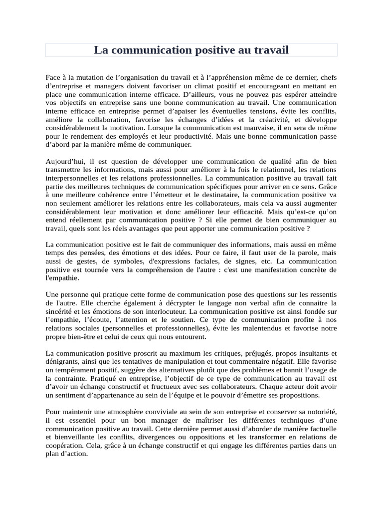 Avantages de la communication positive | PDF | la communication