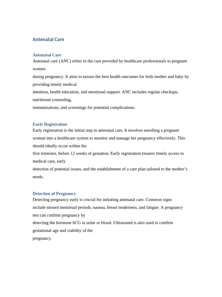 Antenatal Care Details | PDF | Pregnancy | Maternal Health