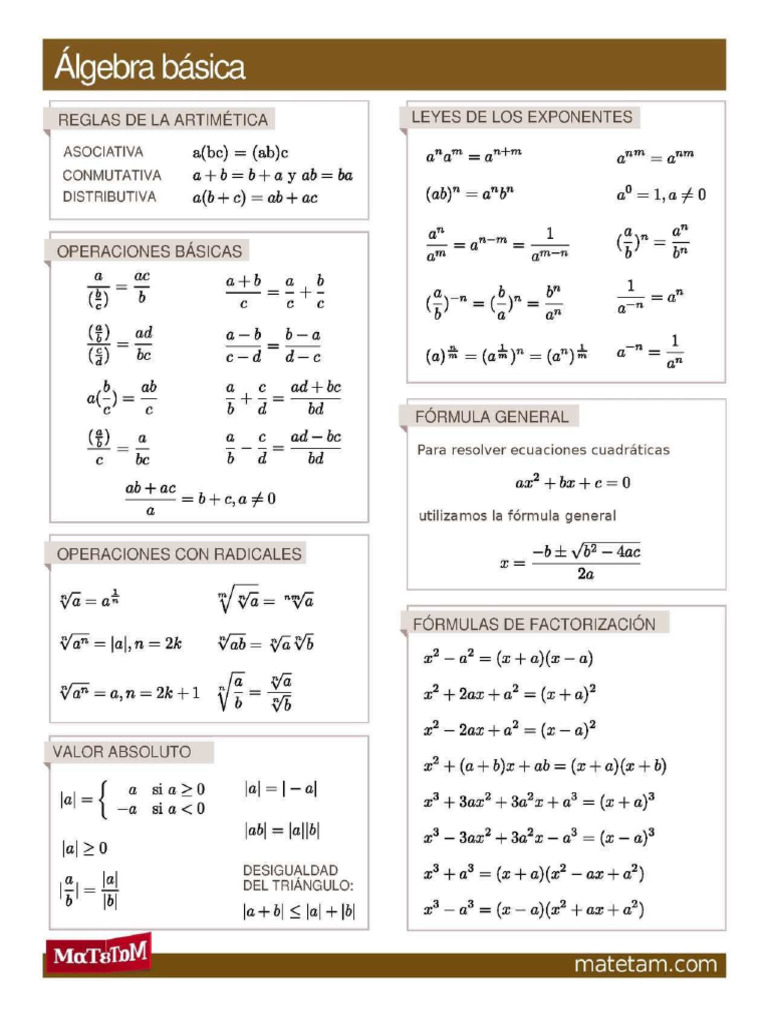 Formulas Basica Algebra | PDF
