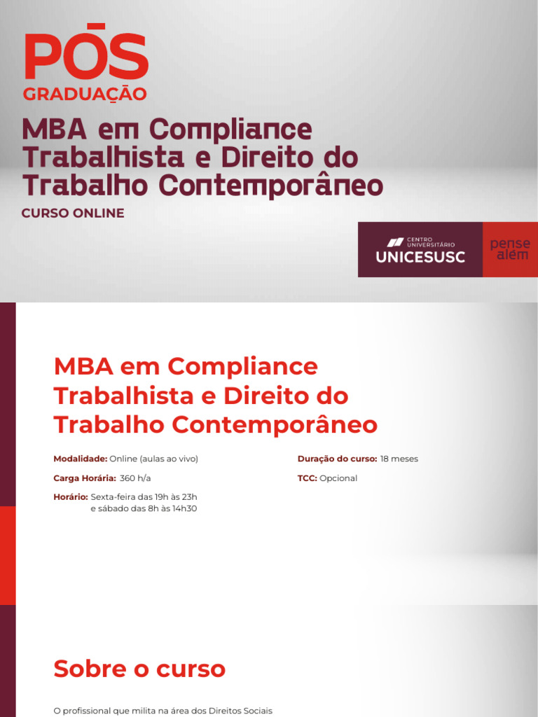 MBA em Compliance Trabalhista Online | PDF | Lei Trabalhista ...
