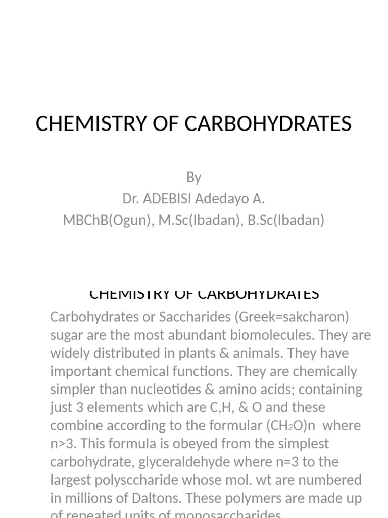 Carbohydrate Chemistry 01 | PDF | Carbohydrates | Glucose