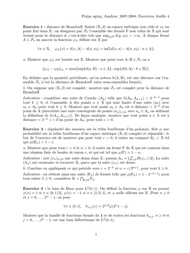 Distance de Hausdorff et complétude | PDF | Distance | Fonction ...