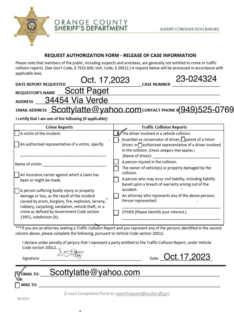 Request Authorization Form Release of Case Information 8.23 | PDF ...