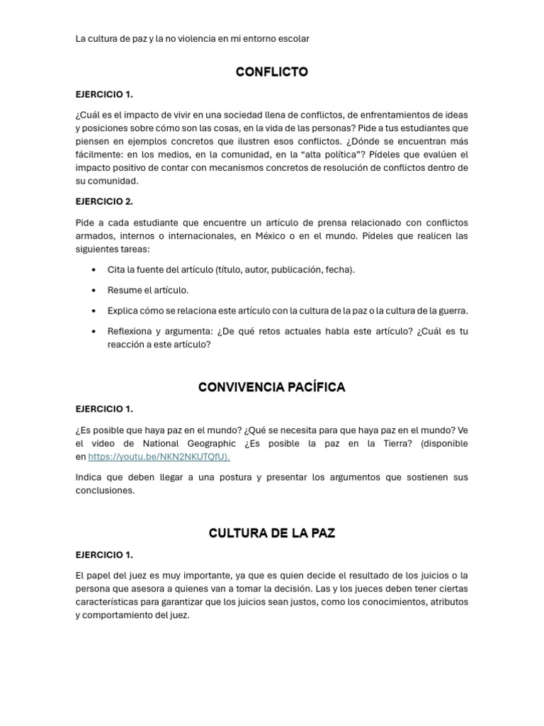 Cultura de paz en entornos escolares | PDF | Paz | Violencia