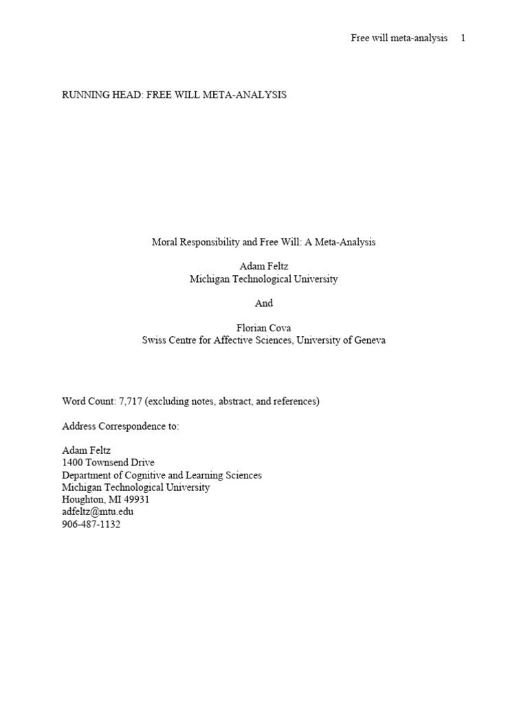 Free Will and Moral Responsibility Analysis | PDF | Free Will | Effect Size
