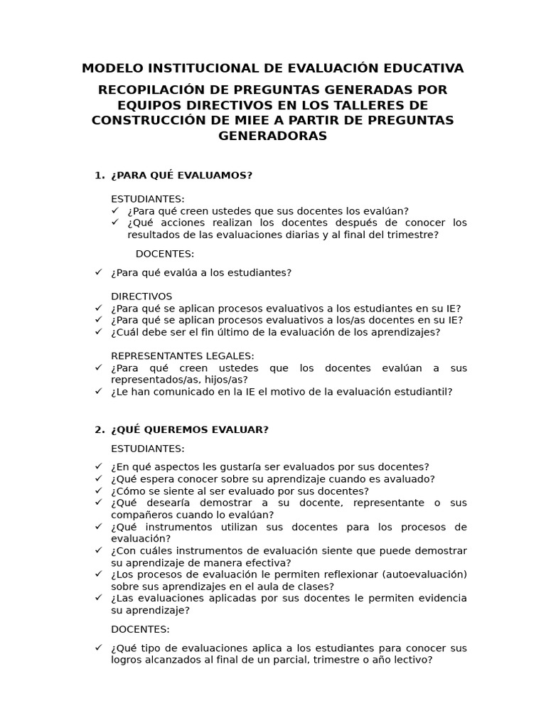 Modelo de Evaluación Educativa Institucional | PDF | Evaluación | Enseñando