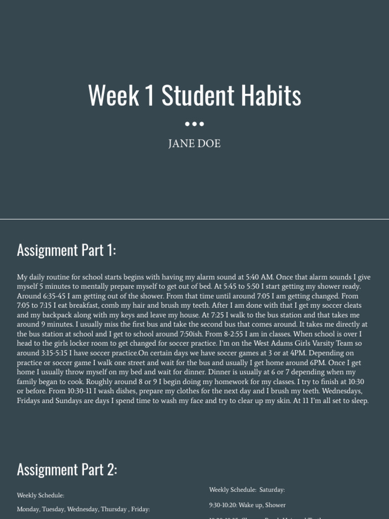 Week+1+Student+Habits JANE+DOE+(1) | PDF