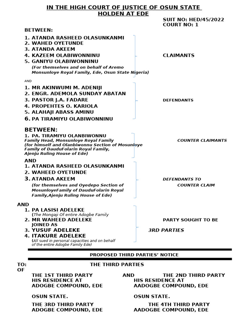 3rd Parties Notice | PDF | Summons | Legal Concepts