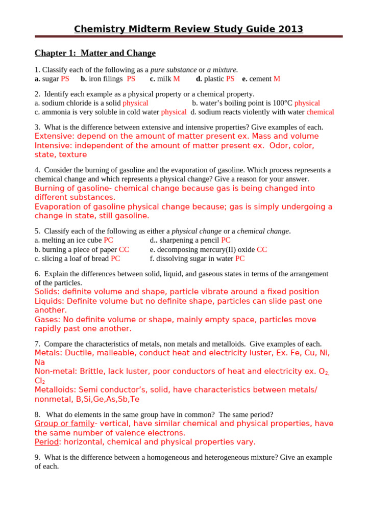 Chemistry Midterm Review Guide 2013 | PDF | Chemical Bond | Ionic Bonding