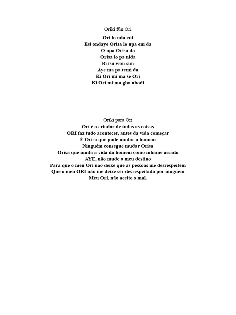 Oríkì para Fortalecer o Orí | PDF