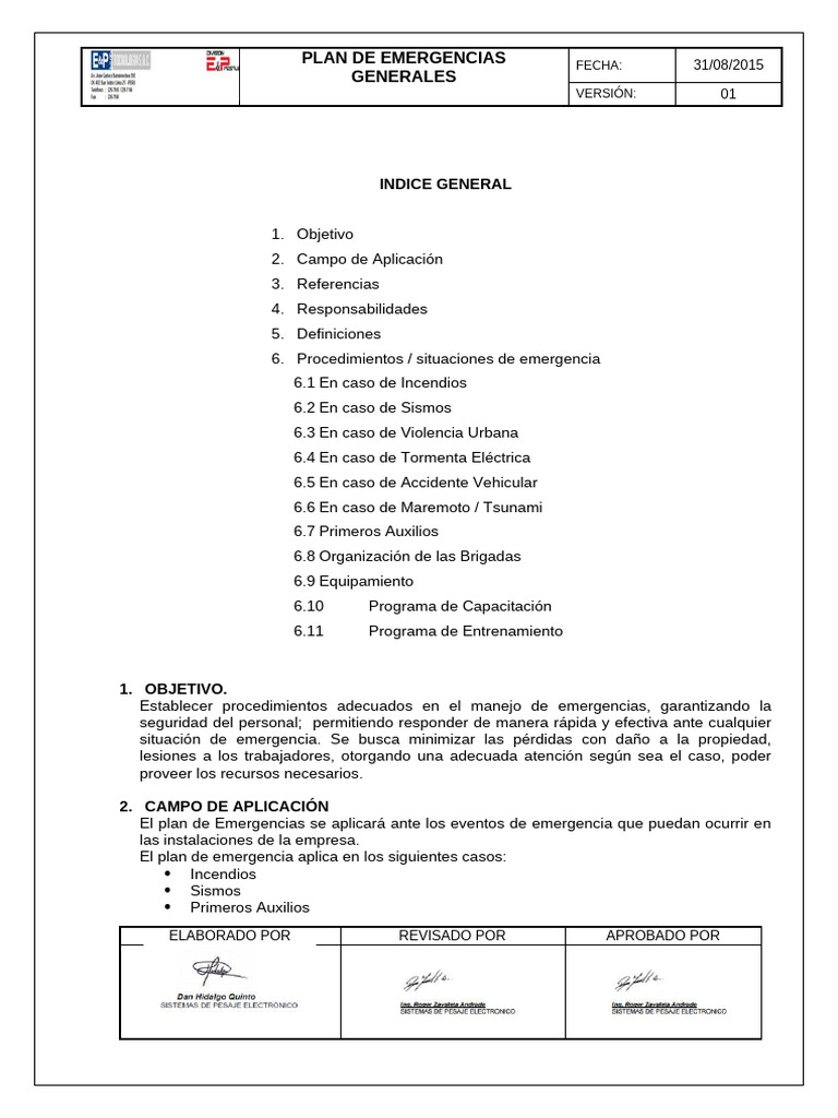 Plan de Emergencias Generales | PDF | Tráfico | Primeros auxilios