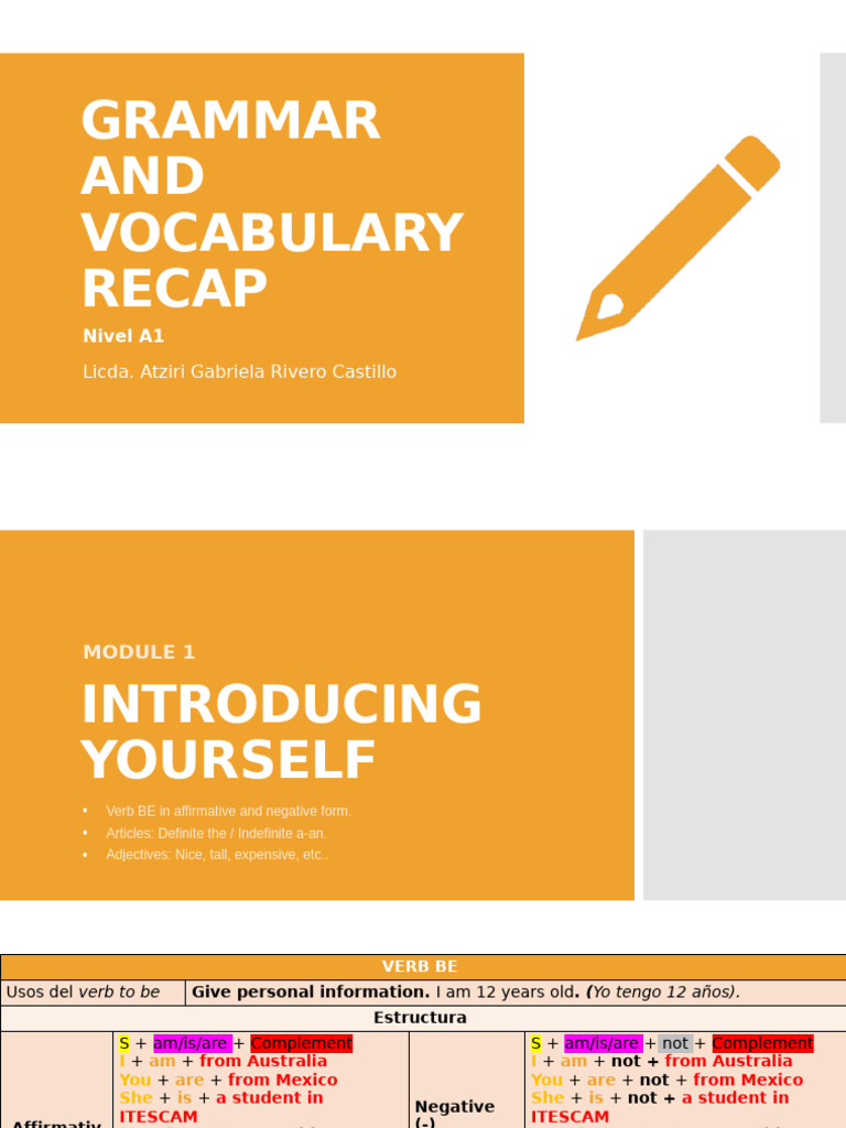 A1 English Grammar and Vocabulary Guide | PDF | Grammatical Number ...