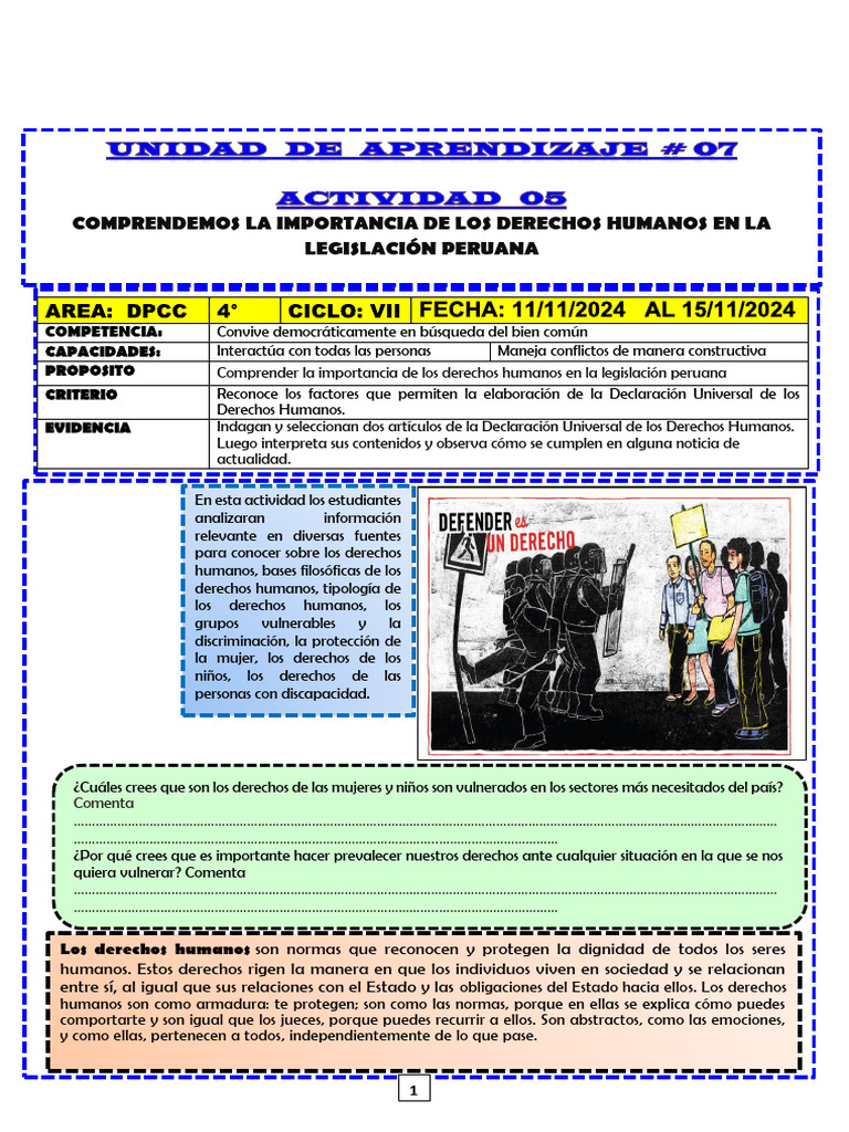 Actividad 5 DPCC 4° Unidad 7 | PDF | Derechos humanos | Invalidez