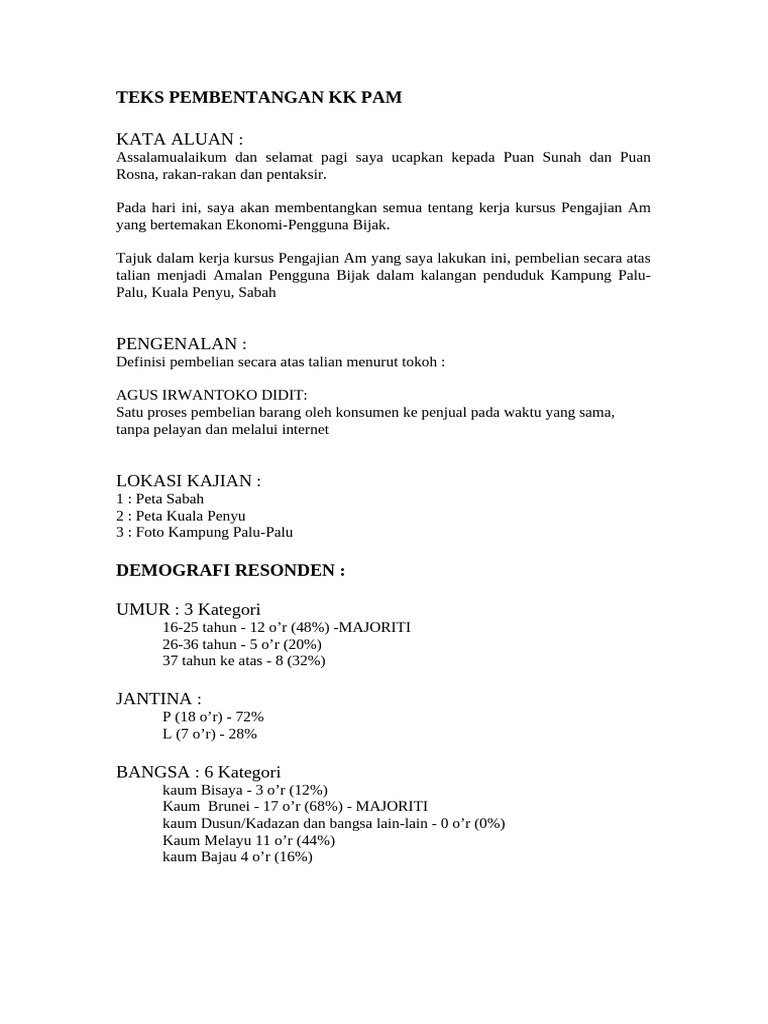 Teks Pembentangan KK Pam - Dyghaiza | PDF