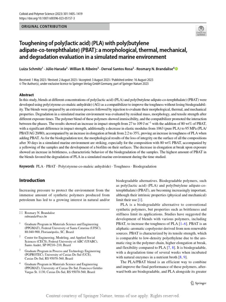 Toughening of Polylactic Acid PLA With Polybutylen | PDF | Differential ...
