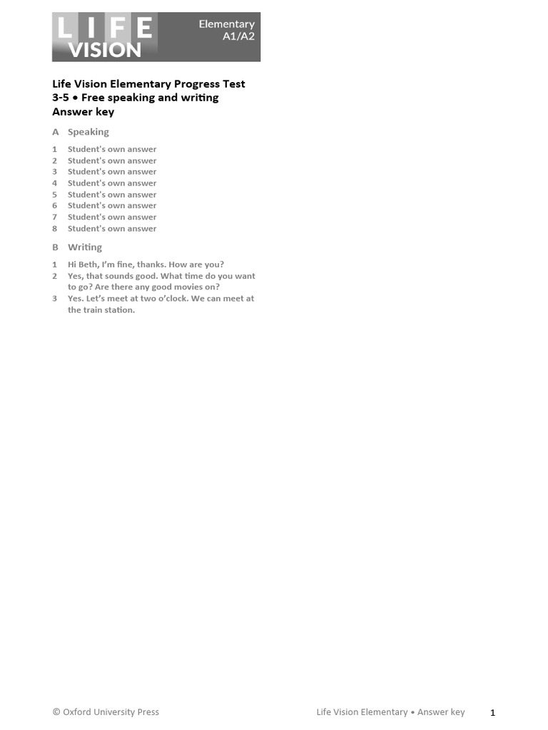 Lif Visi Ele Progress 3-5 Free Answer Key | PDF