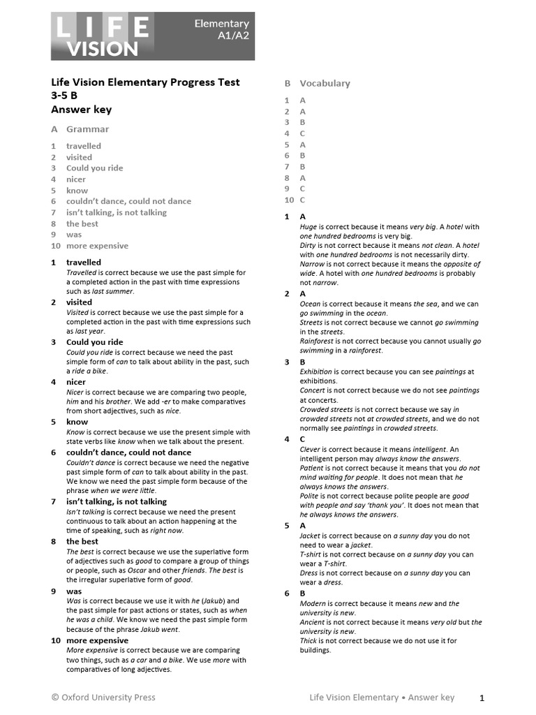 Lif Visi Ele Progress 3-5b Answer Key | PDF | Adjective