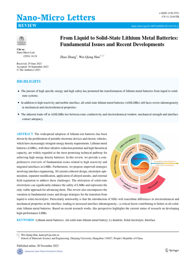 Solid-State Lithium Metal Batteries Review | PDF | Lithium Ion Battery ...