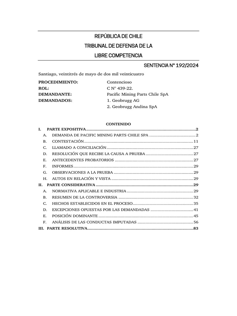 Sentencia sobre competencia en minería Chile | PDF | Patentar | Mercado