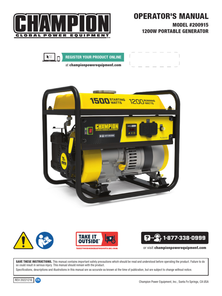 1200W Portable Generator Manual | PDF | Gasoline | Fires