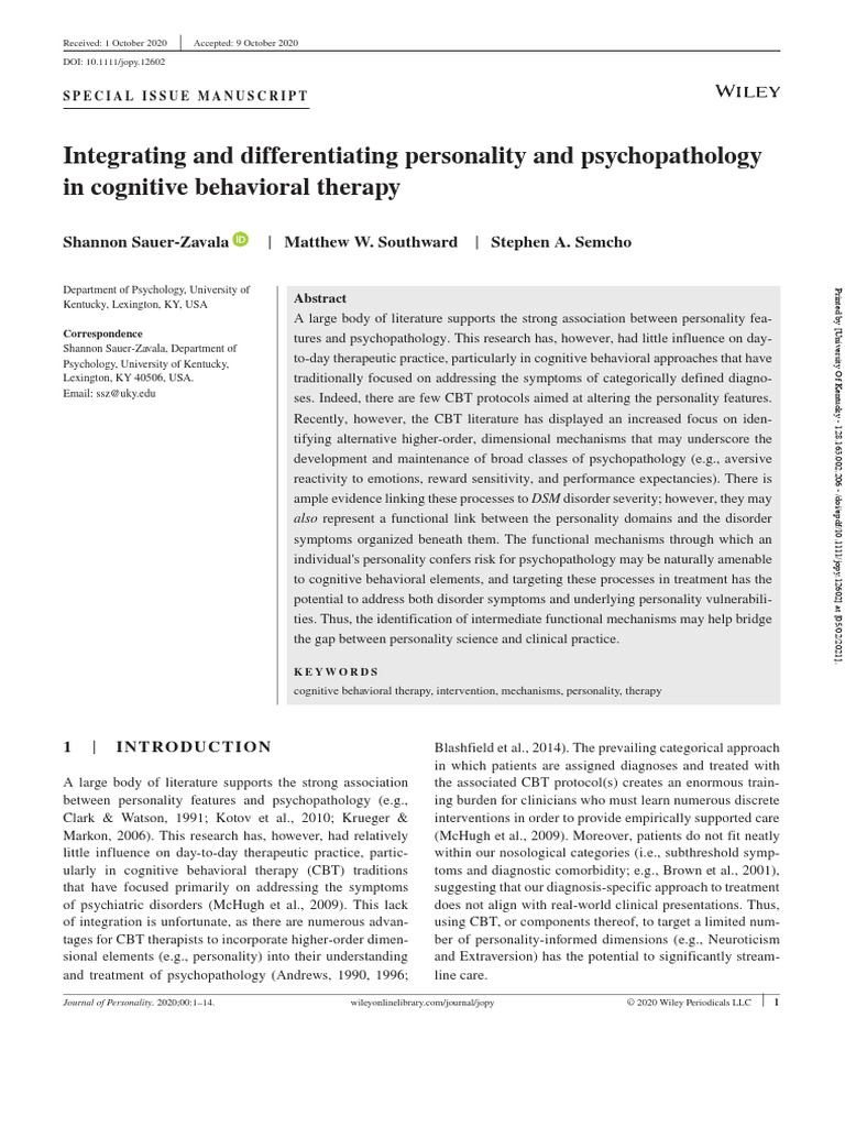 Integrating and Differentiating Personality and Psychopathology in ...