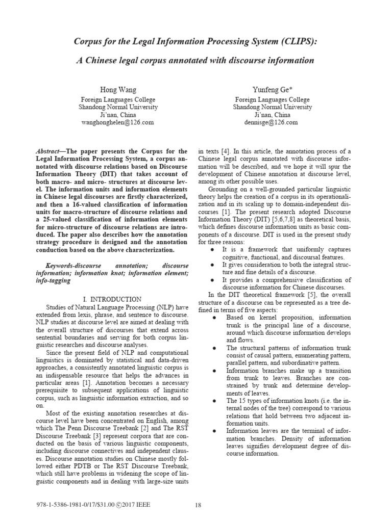 Corpus For The Legal Information Processing System (CLIPS) - A Chinese ...