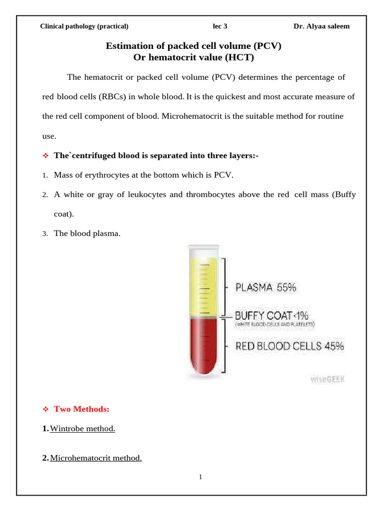 PCV and Hemoglobin Measurement Guide | PDF | Hemoglobin | Red Blood Cell