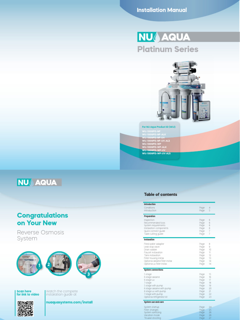 NU Aqua Platinum Series Installation Guide | PDF | Tap (Valve) | Sink