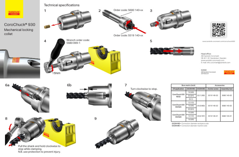 CoroChuck 930 Mechanical Locking Collet 92060 | PDF | Tools | Woodworking